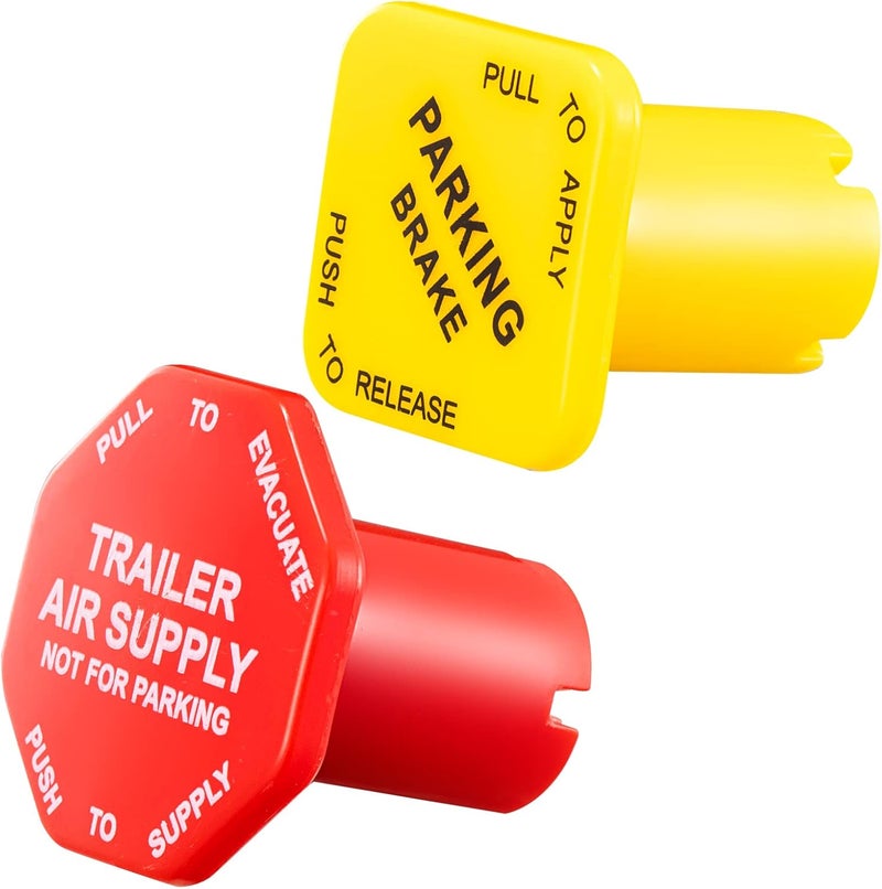 Tigbear Parking and Air Brake Knobs 298818 298817, 298818N Yellow Semi Truck Parking Brake Knobs and 298817N Red Tractor Trailer Air Brake Knob, Replacement for Peterbilt Kenworth Volvo Western Star Truck - Image 1